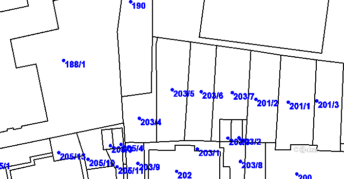 Parcela st. 203/5 v KÚ Košíře, Katastrální mapa