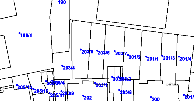 Parcela st. 203/6 v KÚ Košíře, Katastrální mapa