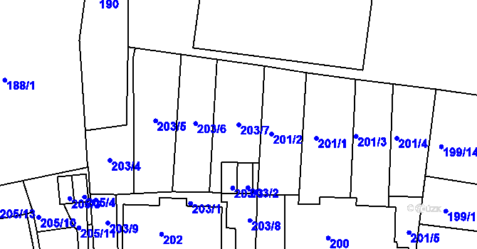Parcela st. 203/7 v KÚ Košíře, Katastrální mapa