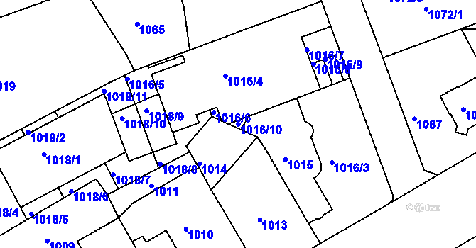 Parcela st. 1016/10 v KÚ Košíře, Katastrální mapa