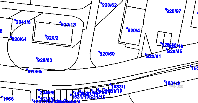 Parcela st. 920/60 v KÚ Košíře, Katastrální mapa