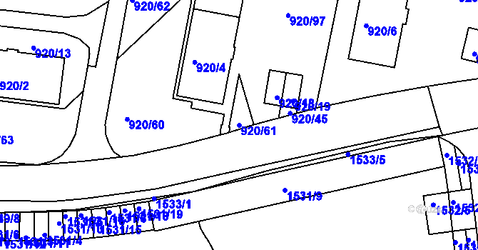 Parcela st. 920/61 v KÚ Košíře, Katastrální mapa
