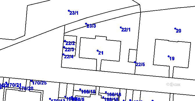 Parcela st. 21 v KÚ Košíře, Katastrální mapa