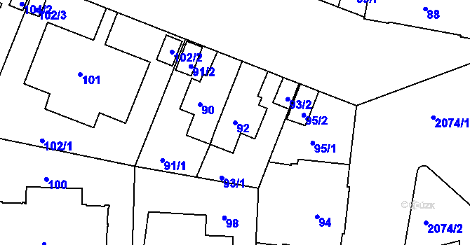 Parcela st. 92 v KÚ Košíře, Katastrální mapa