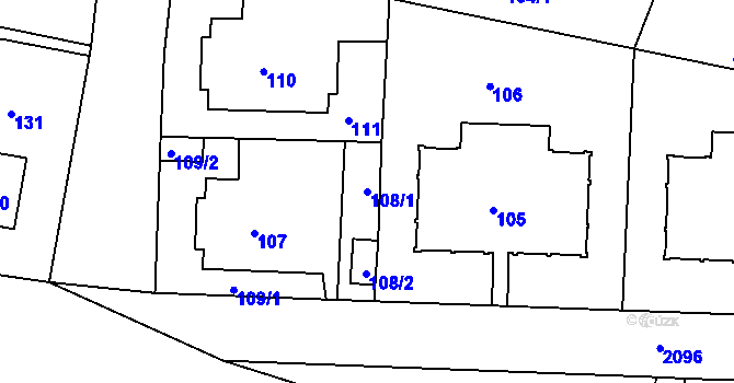 Parcela st. 108/1 v KÚ Košíře, Katastrální mapa