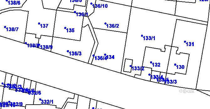 Parcela st. 134 v KÚ Košíře, Katastrální mapa