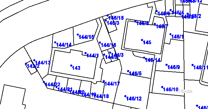 Parcela st. 144/2 v KÚ Košíře, Katastrální mapa