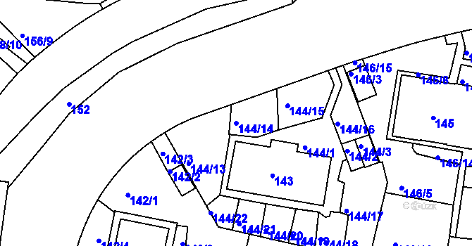 Parcela st. 144/14 v KÚ Košíře, Katastrální mapa
