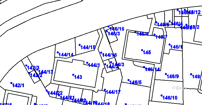 Parcela st. 144/16 v KÚ Košíře, Katastrální mapa