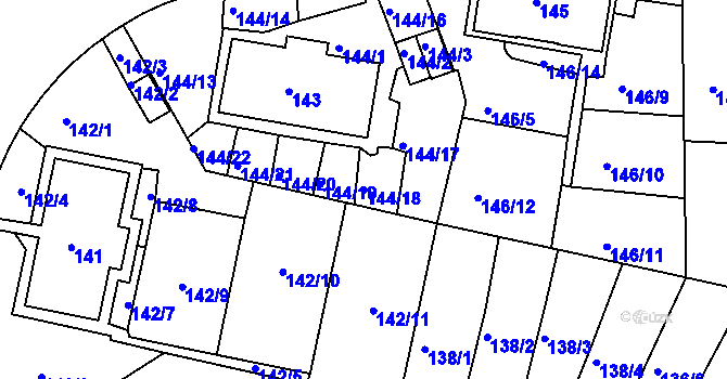 Parcela st. 144/18 v KÚ Košíře, Katastrální mapa