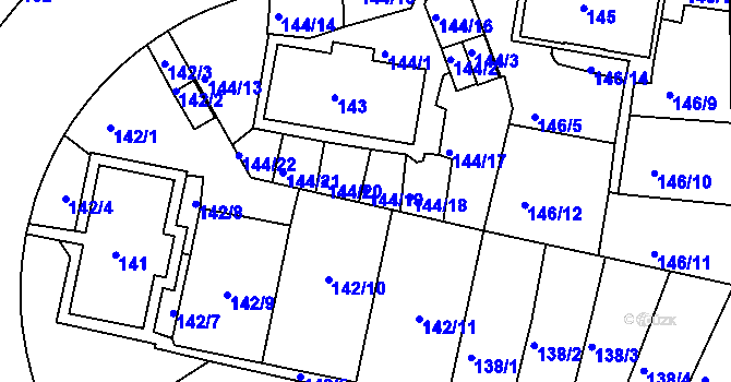 Parcela st. 144/19 v KÚ Košíře, Katastrální mapa
