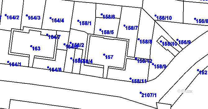 Parcela st. 157 v KÚ Košíře, Katastrální mapa