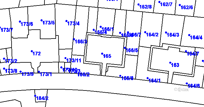 Parcela st. 165 v KÚ Košíře, Katastrální mapa