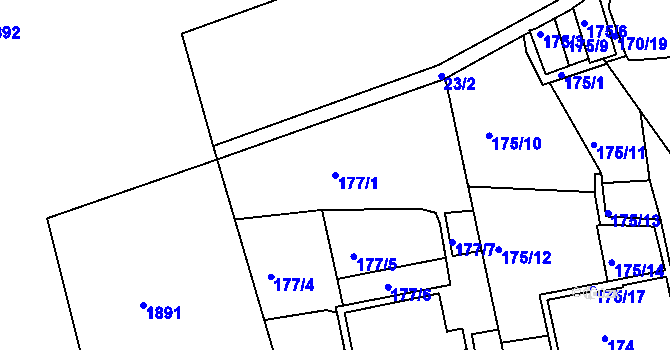 Parcela st. 177/1 v KÚ Košíře, Katastrální mapa