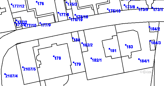 Parcela st. 182/2 v KÚ Košíře, Katastrální mapa