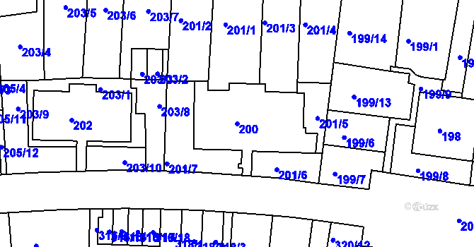 Parcela st. 200 v KÚ Košíře, Katastrální mapa