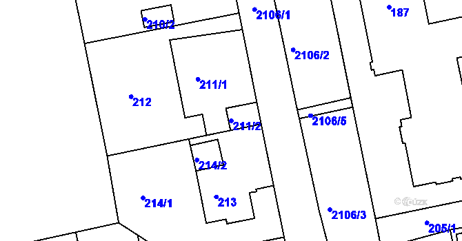 Parcela st. 211/2 v KÚ Košíře, Katastrální mapa