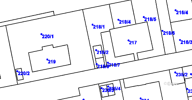 Parcela st. 218/2 v KÚ Košíře, Katastrální mapa