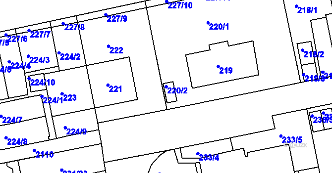Parcela st. 220/2 v KÚ Košíře, Katastrální mapa