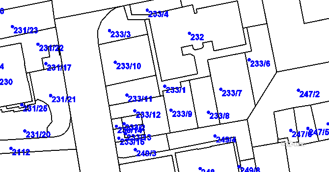 Parcela st. 233/1 v KÚ Košíře, Katastrální mapa