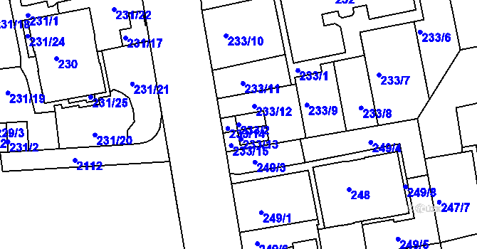 Parcela st. 233/2 v KÚ Košíře, Katastrální mapa
