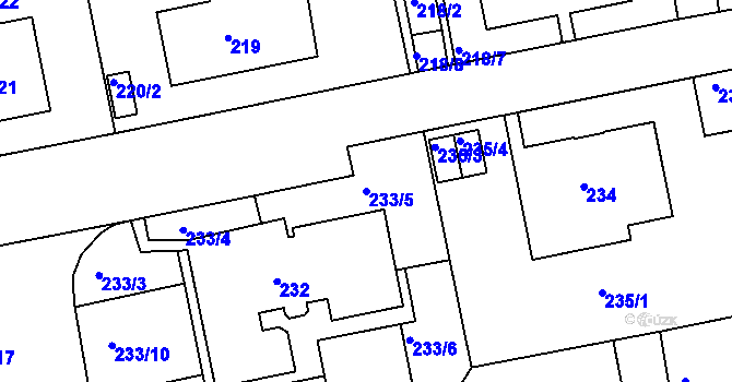 Parcela st. 233/5 v KÚ Košíře, Katastrální mapa