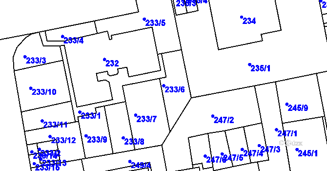 Parcela st. 233/6 v KÚ Košíře, Katastrální mapa