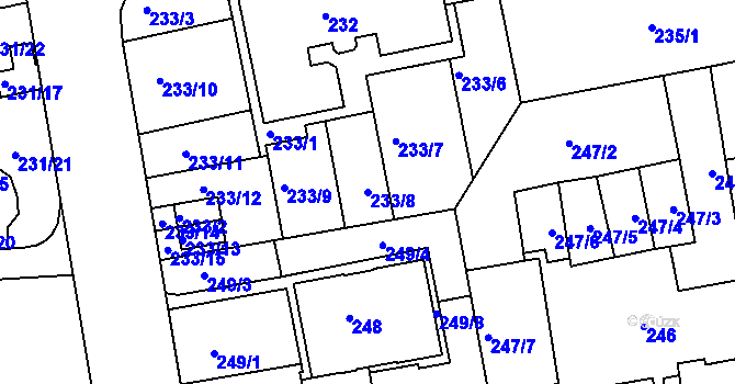 Parcela st. 233/8 v KÚ Košíře, Katastrální mapa