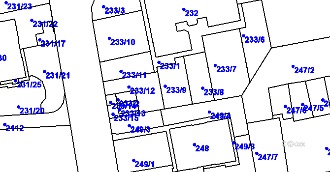 Parcela st. 233/9 v KÚ Košíře, Katastrální mapa