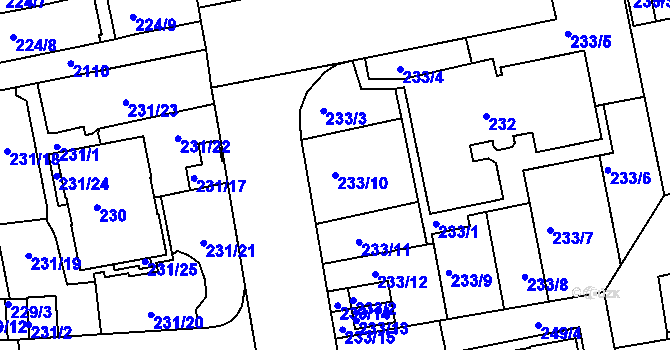 Parcela st. 233/10 v KÚ Košíře, Katastrální mapa