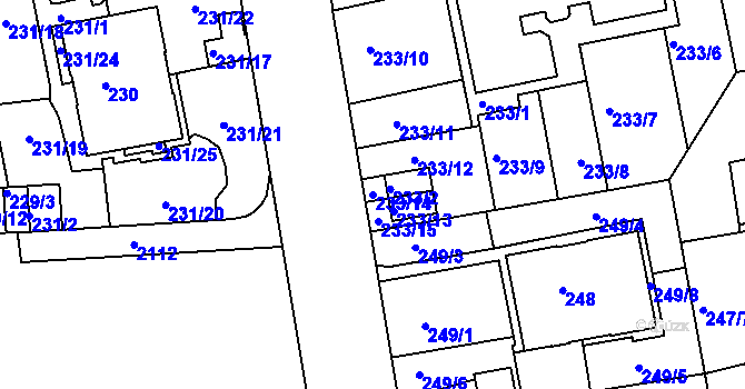 Parcela st. 233/14 v KÚ Košíře, Katastrální mapa