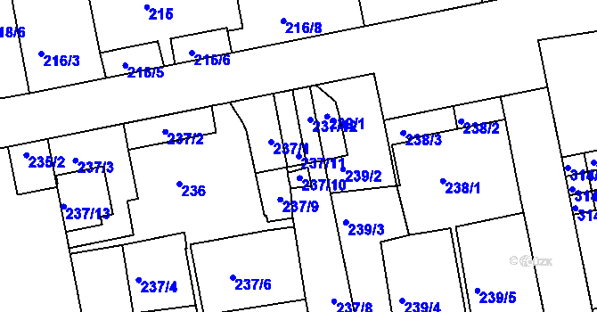 Parcela st. 237/11 v KÚ Košíře, Katastrální mapa