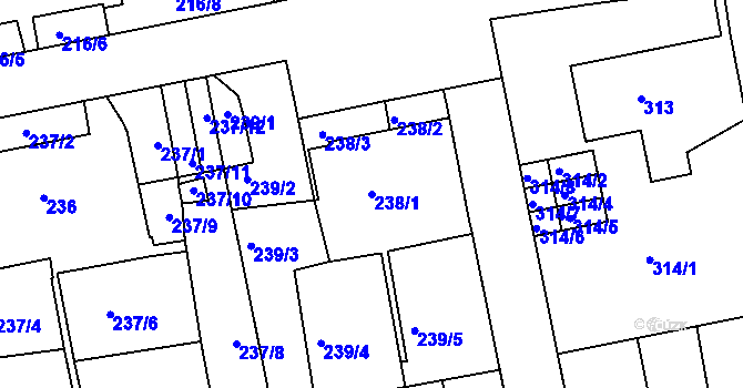Parcela st. 238/1 v KÚ Košíře, Katastrální mapa