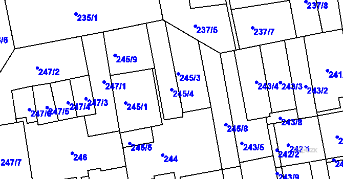 Parcela st. 245/4 v KÚ Košíře, Katastrální mapa