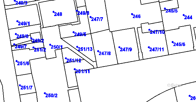Parcela st. 247/8 v KÚ Košíře, Katastrální mapa