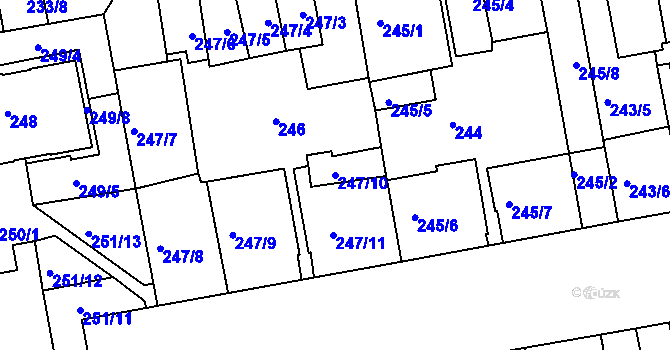 Parcela st. 247/10 v KÚ Košíře, Katastrální mapa