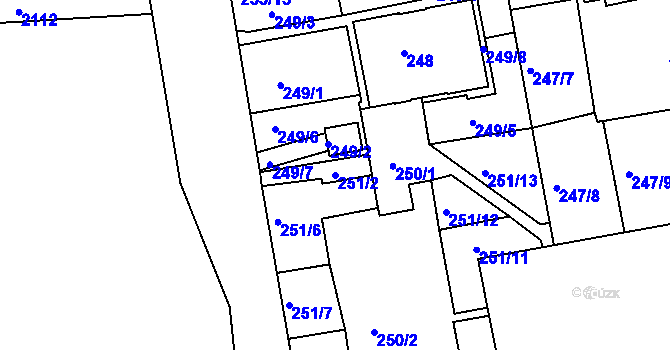 Parcela st. 251/2 v KÚ Košíře, Katastrální mapa