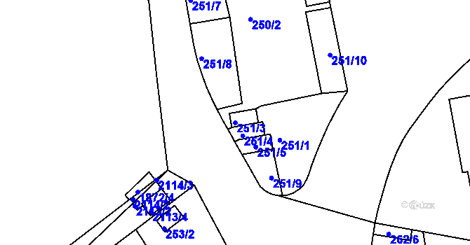 Parcela st. 251/3 v KÚ Košíře, Katastrální mapa