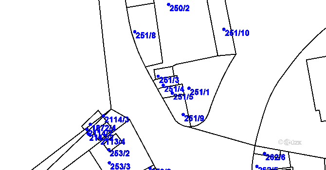 Parcela st. 251/4 v KÚ Košíře, Katastrální mapa