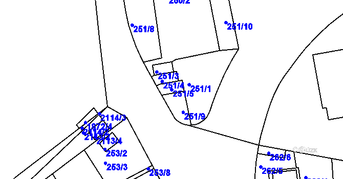 Parcela st. 251/5 v KÚ Košíře, Katastrální mapa