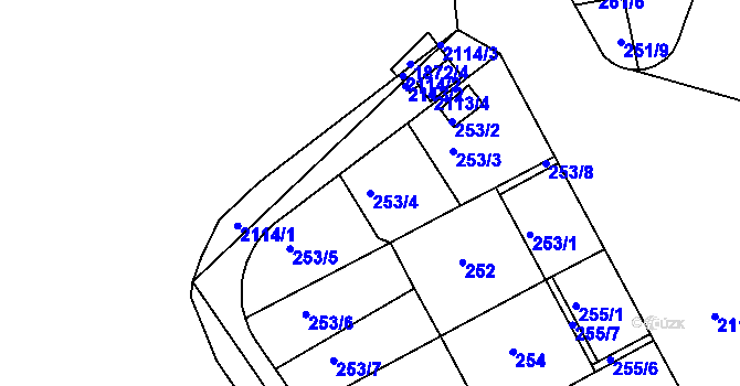 Parcela st. 253/4 v KÚ Košíře, Katastrální mapa