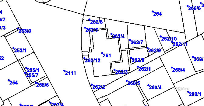 Parcela st. 261 v KÚ Košíře, Katastrální mapa