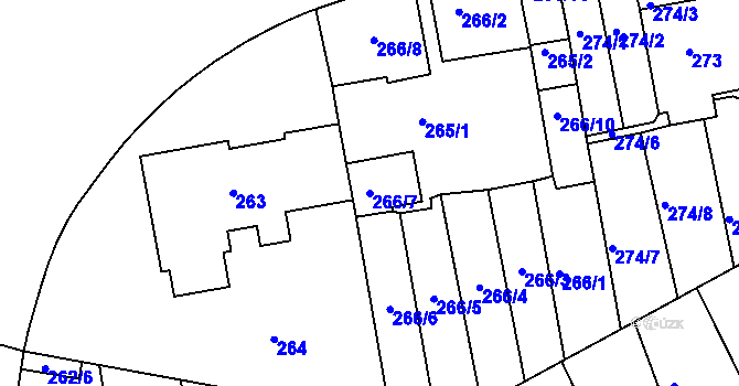 Parcela st. 266/7 v KÚ Košíře, Katastrální mapa