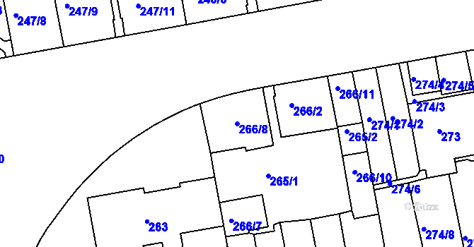 Parcela st. 266/8 v KÚ Košíře, Katastrální mapa