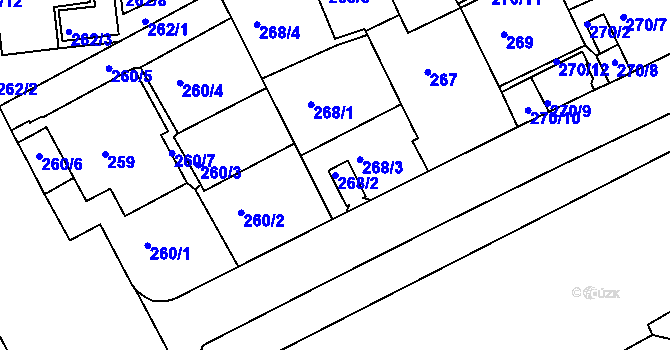 Parcela st. 268/2 v KÚ Košíře, Katastrální mapa