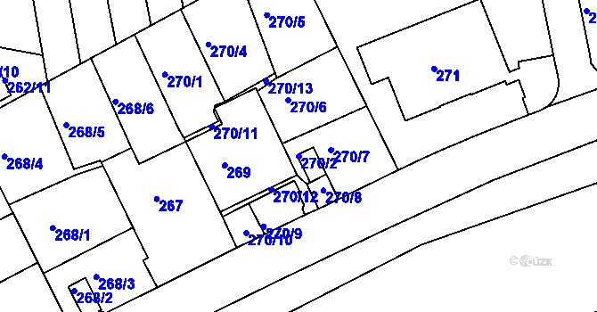 Parcela st. 270/2 v KÚ Košíře, Katastrální mapa