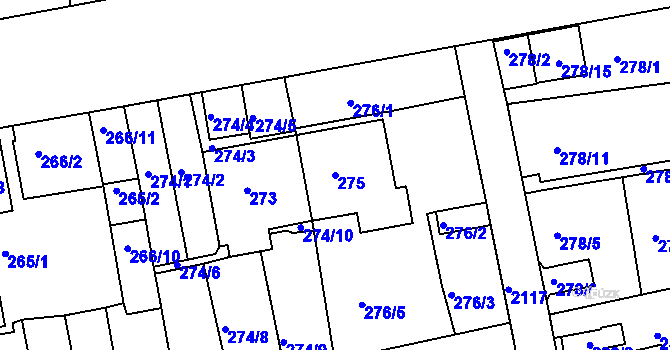 Parcela st. 275 v KÚ Košíře, Katastrální mapa