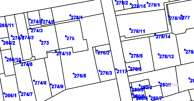Parcela st. 276/2 v KÚ Košíře, Katastrální mapa