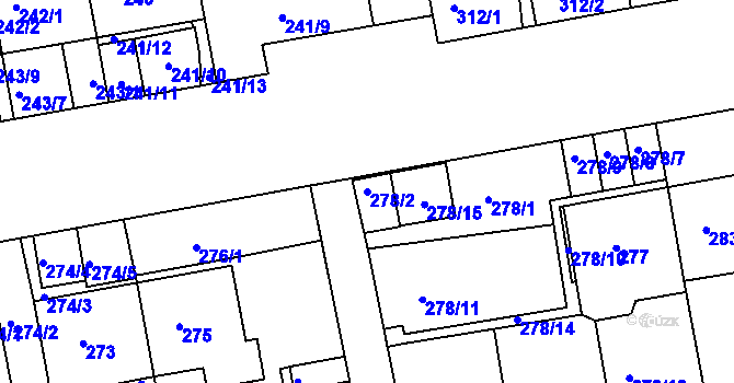 Parcela st. 278/2 v KÚ Košíře, Katastrální mapa