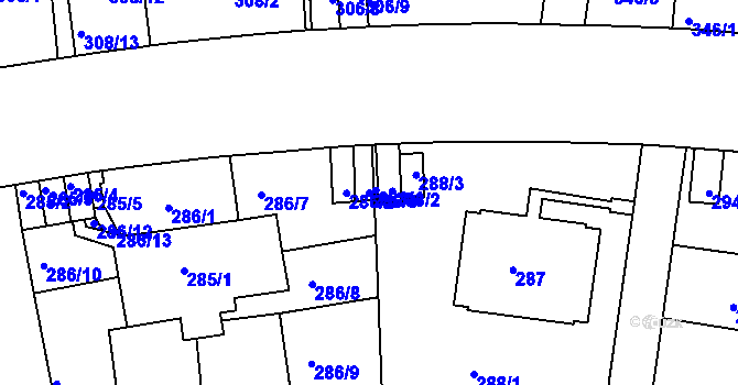 Parcela st. 286/3 v KÚ Košíře, Katastrální mapa
